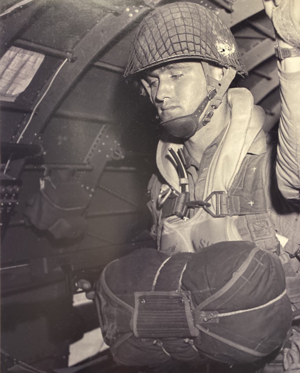 82nd Airborne Trooper preparing to jump from c-37