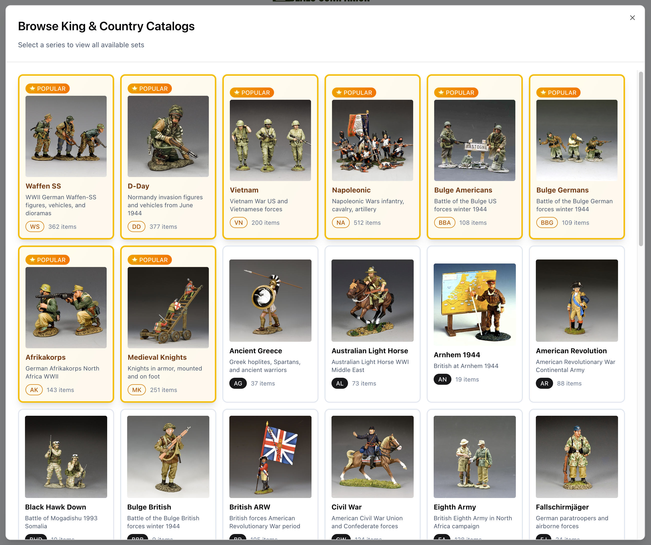 OTB Companion King & Country catalog browser
