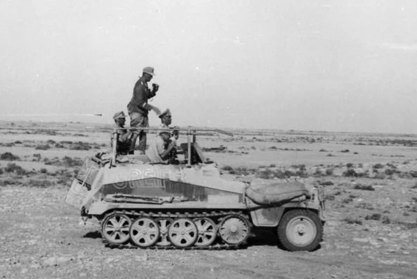 Rommel in his Greif command half-track in North Africa