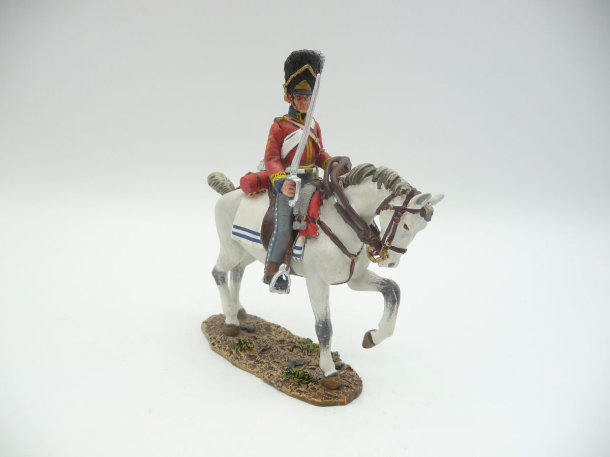 Del Prado Sergeant Ewart in a red coat on a grey horse, holding a raised sword