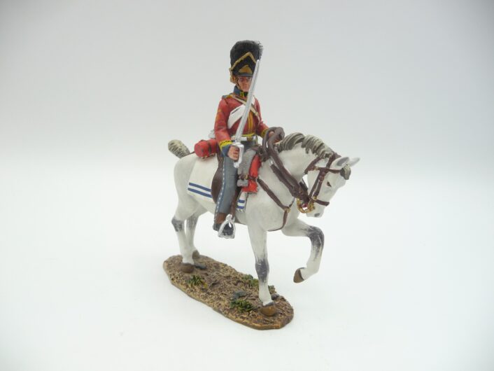 Del Prado Sergeant Ewart in a red coat on a grey horse, holding a raised sword