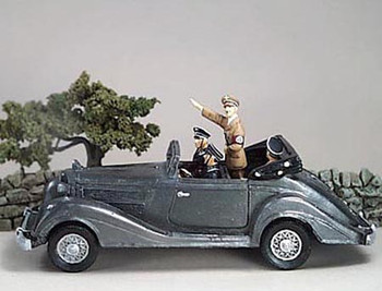 LAH017 Black Mercedes Staff Car with Saluting Hitler and Driver with Two Bodyguards by King & Country
