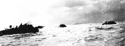 LVT-1 amphibious tractors heading toward Betio at first light on 20 November 1943