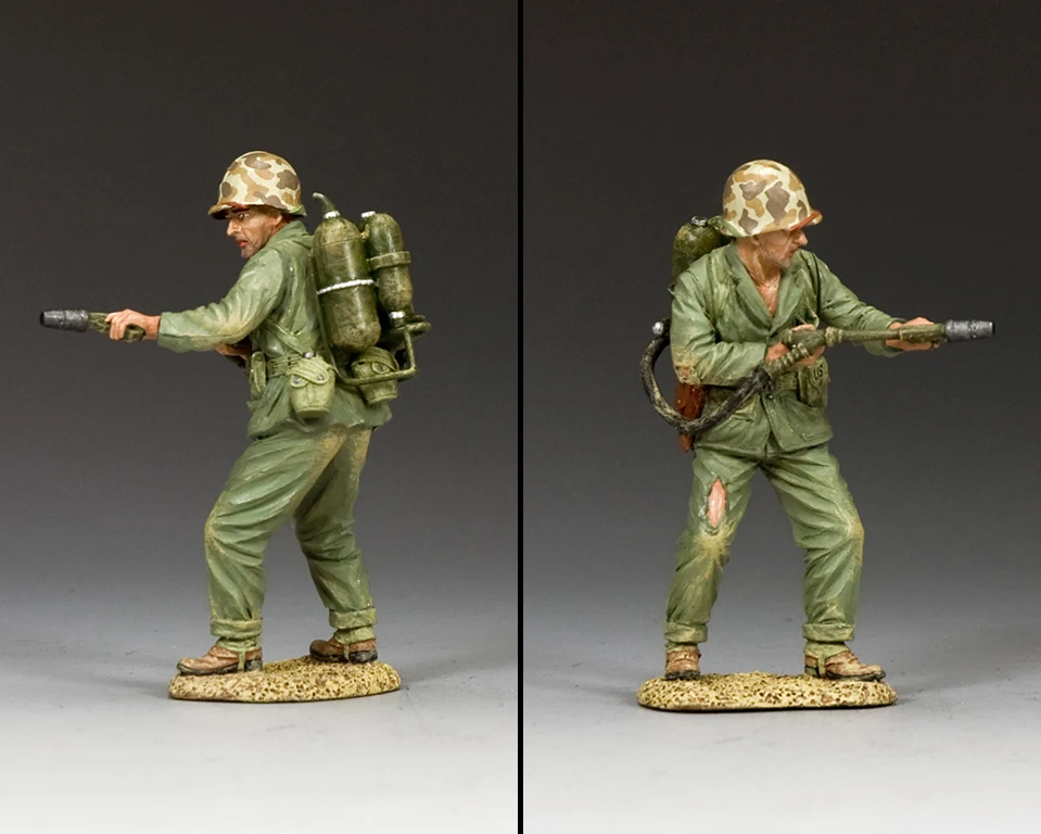 King & Country USMC011 Marine Flame Thrower shown from multiple angles